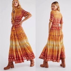 FREE PEOPLE Gold Rare Feelings Ruffled Maxi Dress